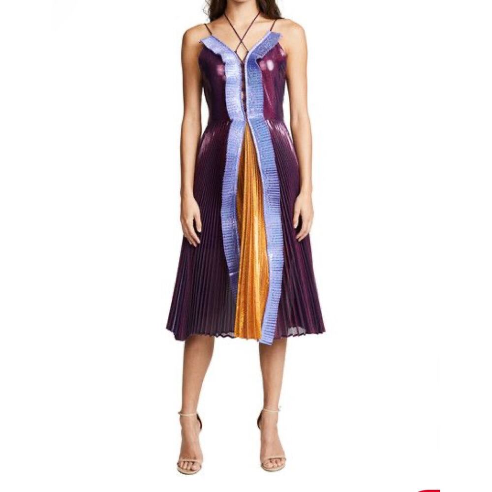 Delfi Collective Metallic purple block color Lace Up Dress medium made in USA